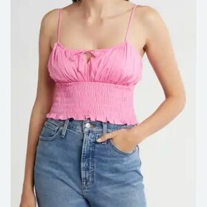 NWT SIZE XL Wayf Pink Smocked Tie Front Camisole